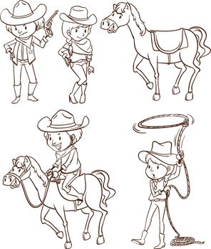 A plain drawing of the male and female cowboys on a white background