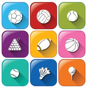 Illustration of the rounded icons with the different balls on a white background