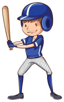 A coloured sketch of a baseball player with a bat on a white background