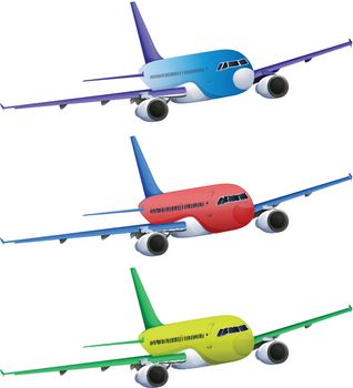 Illustration of the colourful planes on a white background