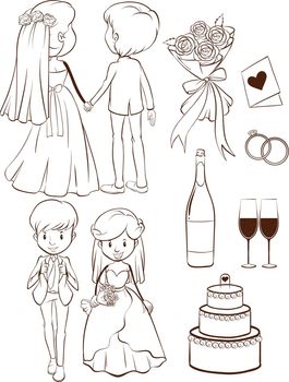 A plain sketch of a wedding on a white background