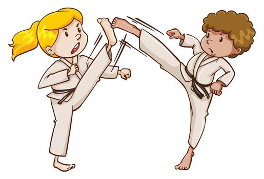 Two martial arts experts on a white background