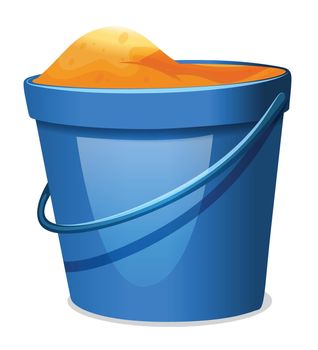 Illustration of a blue pail with sand on a white background