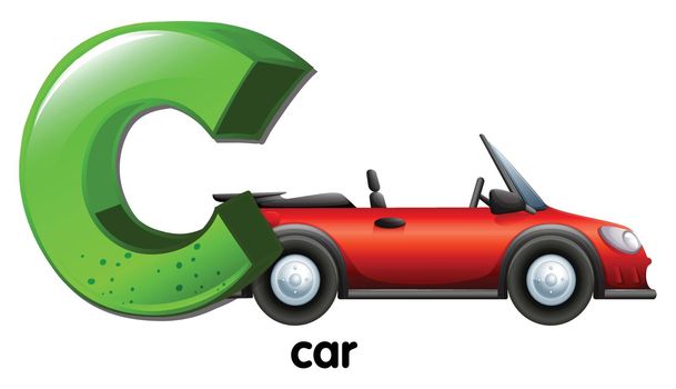 Illustration of a letter C for car on a white background