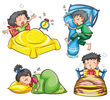 Illustration of children sleeping and waking up