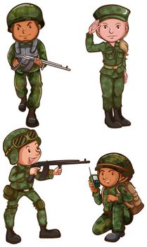 Illustration of the simple sketches of a soldier on a white background