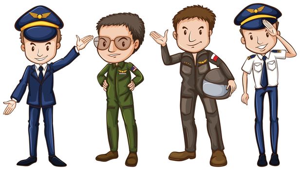 A simple drawing of the four pilots on a white background