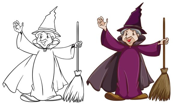 Illustration of a witch with a broom