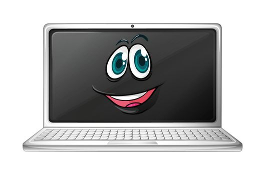 Illustration of a laptop with a face on a white background