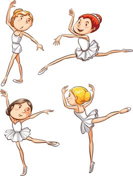 Illustration of a simple sketch of a girl dancing ballet on a white background