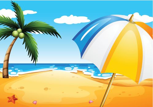 Illustration of a beach with an umbrella