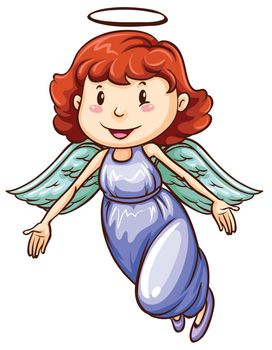 Illustration of a simple coloured drawing of an angel on a white background