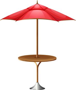 Illustration of a table with an umbrella on a white background