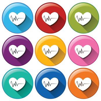 Illustration of the round icons with hearts on a white background