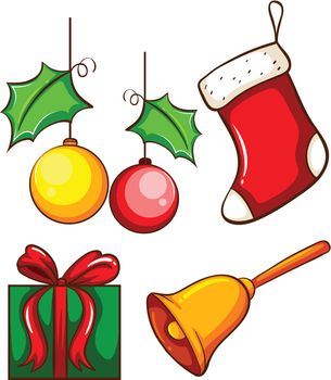 Illustration of the christmas decorations on a white background