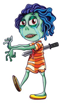 Illustration of a young zombie on a white background