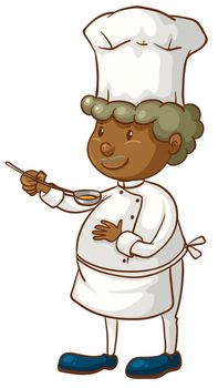 A simple drawing of a male chef on a white background