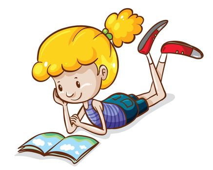 Illustration of a simple sketch of a girl reading on a white background