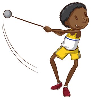 Illustration of a simple drawing of a young boy throwing a ball on a white background
