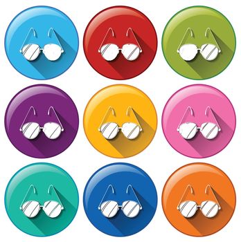 Illustration of the round icons with eyeglasses on a white background