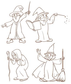 Plain drawing of the four wizards on a white background