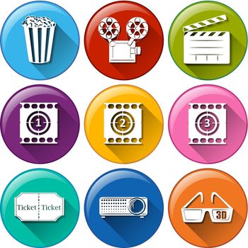 Illustration of the icons with different movie images on a white background