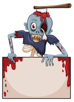 Illustration of a zombie with an empty signboard on a white background