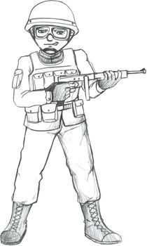Illustration of a simple sketch of a soldier on a white background