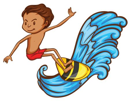 Illustration of a coloured sketch of a boy doing watersport on a white background
