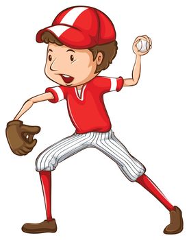 A drawing of a young baseball player on a white background