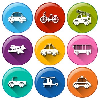 Illustration of the round buttons with the different transportations on a white background