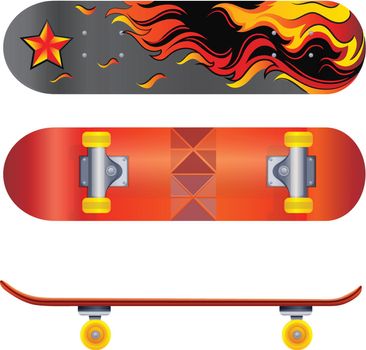 A colorful skateboard on a white background