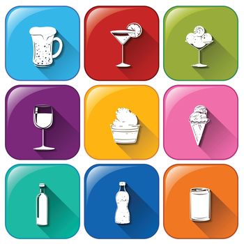 Illustration of the buttons with refreshing drinks on a white background
