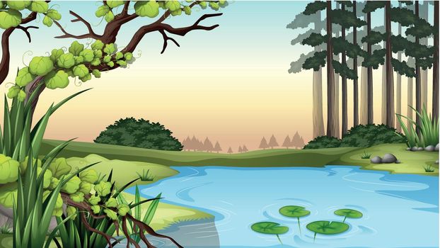 Illustration of a pond at the jungle