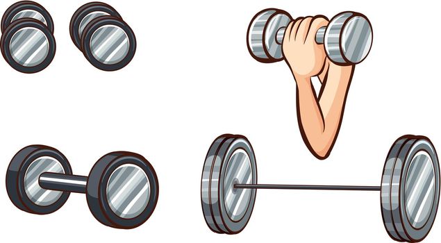 A training using dumbbells on a white background