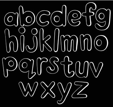 Illustration of the small letters on a black background