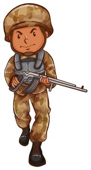 Illustration of a drawing of a soldier with a gun on a white background