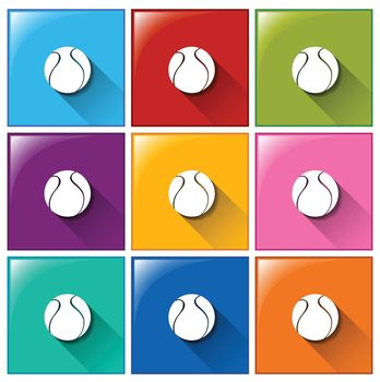 Square buttons with balls on a white background
