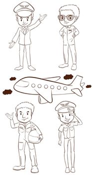 Illustration of the plain sketches of the pilots on a white background