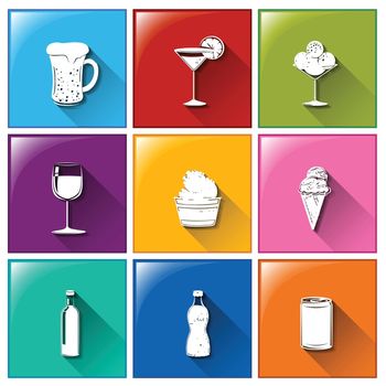 Illustration of the buttons with the different refreshing drinks on a white background