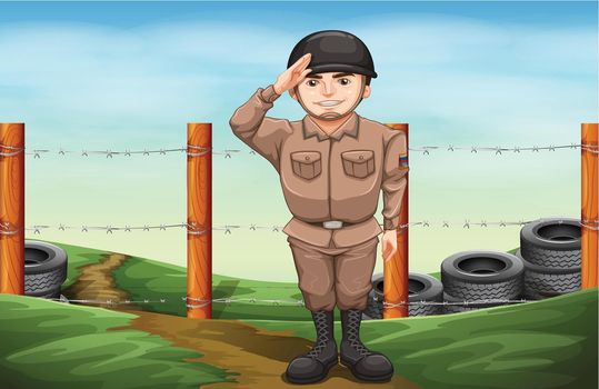 Illustration of a smiling soldier doing a hand salute