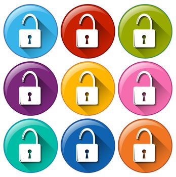 Colourful round lock buttons on a white background