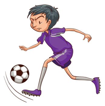 Illustration of a soccer player with a violet uniform on a white background