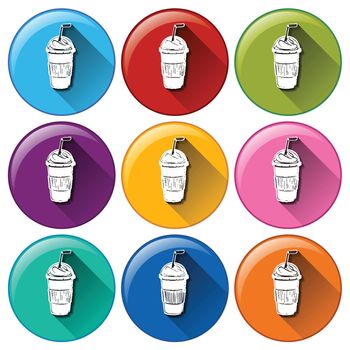 Illustration of the rounded icons with cold refreshing drinks on a white background