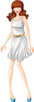 Sketch of a woman in white dress with yellow belt