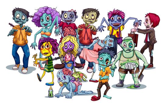 Group of zombies and monsters walking
