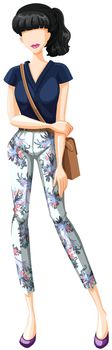 Female model wearing shirt and pants