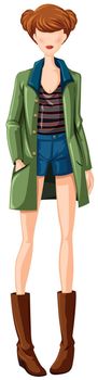 Sketch of woman in shorts and overcoat