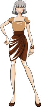 Sketch of a woman in brown top and skirt