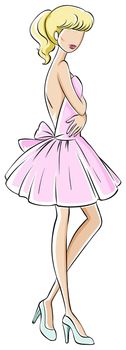 Sketch of a female in backless pink dress